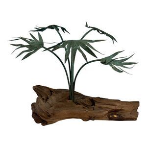 Vintage Driftwood Metal Palm Tree Sculpture Artist Signed MCM Tropical JH Brown